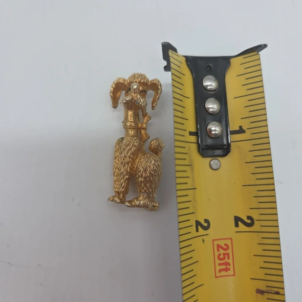 Vintage Poodle Dog Brooch Pin Gold Tone